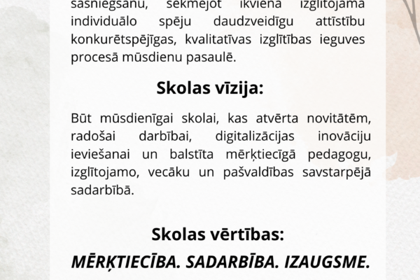 Skolas misija, vizīja