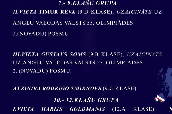 Sasniegumi Angļu valodas valsts 55.olimpiādes 3.posma 1.kārtā